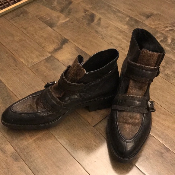 Kenneth Cole  black/ brown fur ankle leather boot size 9m - Picture 1 of 5